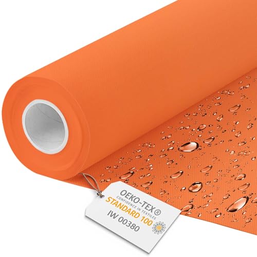 DreamRoots Segeltuch Wasserdicht - Polsterstoff Meterware 160 cm breit - Wasserabweisender Stoff 220 g/m2 600D - Markisenstoff Wasserdicht Meterware Orange Laufmeter