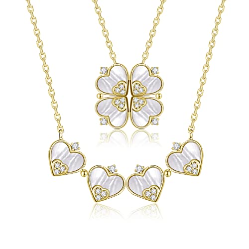 LEKANI Collares Mujer Plata 925 Colgante Corazón Trébol Cuatro Hojas Joyería Regalos Originales para Mujer Madre Mamá Abuela Esposa Cumpleaños San Valentín Día de la Madre Navidad Regalo (Oro) Cover