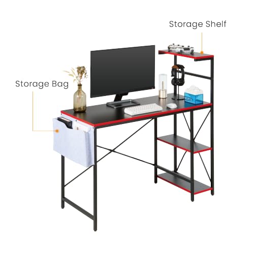 JIN OFFICE Computer Desk with Additional Storage Shelves |100kg Weight Capacity| Office Desk for Home | Computer Table for Home Office | Gaming Desk with 1130 * 500 mm Top| Computer Workstation