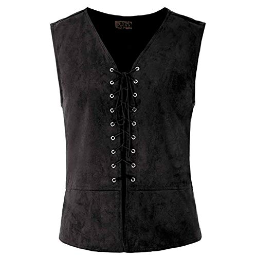Chaleco medieval para hombre con cordones de estilo pirata y vikingo gótico