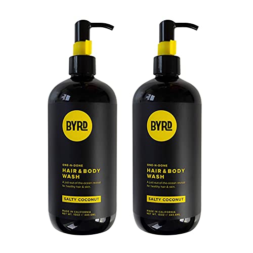 BYRD 3-in-1 Hair & Body Wash, Shampoo, Conditioner, Body Cleanser, Made with Sea Kelp, Green Tea, Aloe Vera, Salty Coconut Scent, Face, Body, and Bath Products for Men and Women, 16 Fl Oz, Pack of 2