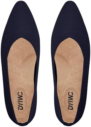 Women's Flat Shoes Comfortable Knit Pointed Toe Washable Ballet Flats with Soft Insole Arch Support