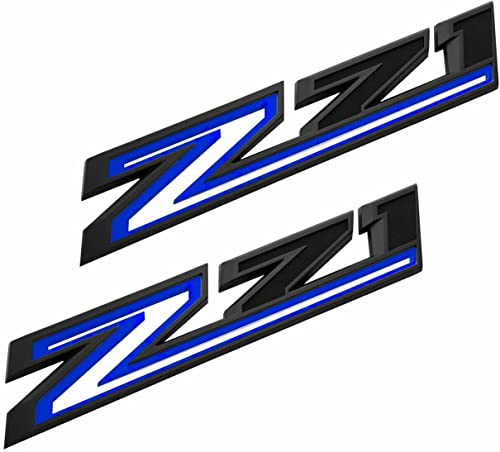 Image of 2X Large Size Z71 RH LH Side Fender Emblem Nameplate Badge Decal Replacement for 2019-2021 Chevy Silverado (Blue Black)