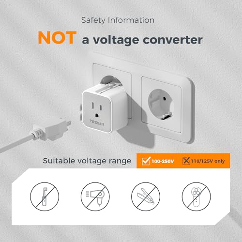 Image of TESSAN 2 Pack Universal Travel Adapter, Ultra Thin International Power Adapter, European Travel Plug Adaptor Worldwide US to Europe UK Italy Ireland New Zealand Japan (Type C G A I)