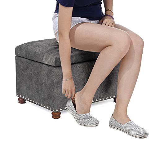 Image of Joveco 24 inch Rectangular Ottoman with Storage for Living Room, Upholstered Storage Bench Foot Stool and Seat with Lift Off Lid, Coffee Table Footrest for Bedroom