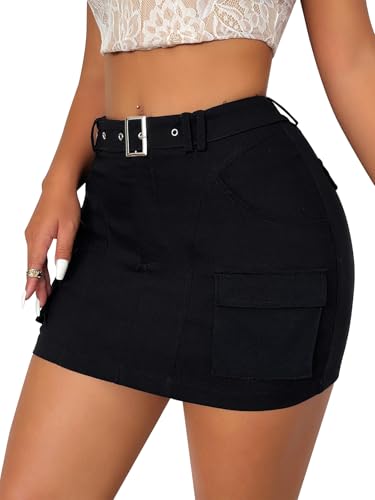 Cargo Skirts for Women Low Waist Button Mini Skirt with Pockets2