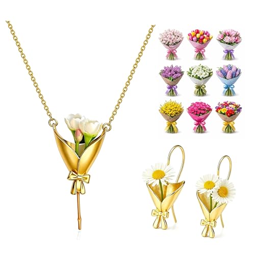 Novearring Teacher Gifts Flower Holder Necklace Flower Bouquet Holding Necklaces Earrings Floral Jewelry Set Accessories Gifts for Teacher 2026