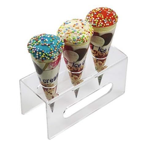 HMROVOOM Ice Cream Cone Holder,2 Packs 3 Holes Ice Cream Cone Holder Stand,Cotton Candy Cones Holder,Acrylic Cone Holder,Cone Holder Stand,Acrylic Ice Cream Cone Stand Holder Cover