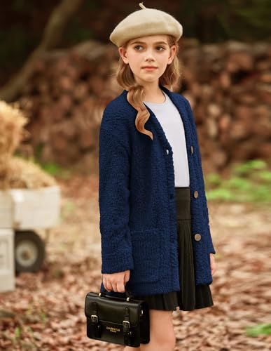 GRACE KARIN Girls Open Front Cardigan Long Sleeve Popcorn Knit Sweaters Outwear Coat with Pockets3