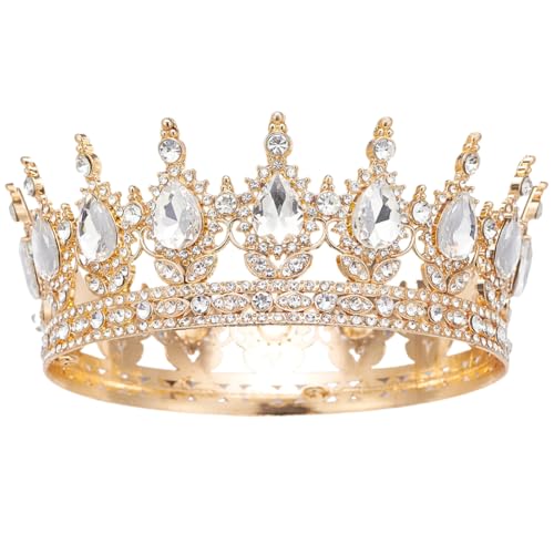Corona de Reina, Tiara Redonda Corona Redonda Completa Reina de Cristal Tiaras Barrocas Diamantes de Imitación Brillantes para fiesta de Cumpleaños, Disfraces
