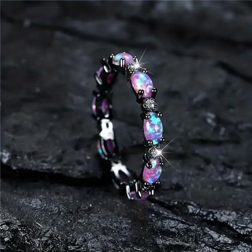 Generic Cute Oval Shaped Purple Synthetic Apatite Engagement Ring and Wedding Ring for Women Vintage Black Metal Band Jewelry Bridal Accessories2