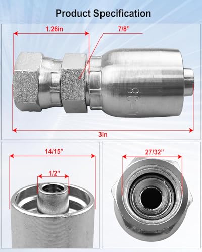 Image of 12Pcs 1 /2 inchHose x 1 /2 inch JIC Female Hydraulic Hose Crimp Fitting Ends Fit for Dayco Weatherhead U Series Adjustable Crimpers 37 Hydraulic Hose End Crimp