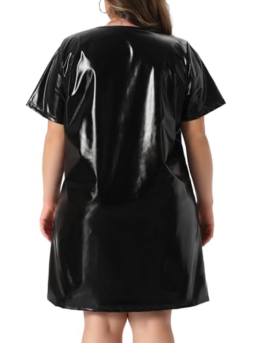 Image of Agnes Orinda Plus Size Dress for Women Metallic Round Neck Short Sleeve Party Clubwear Loose Mini T-Shirt Dress