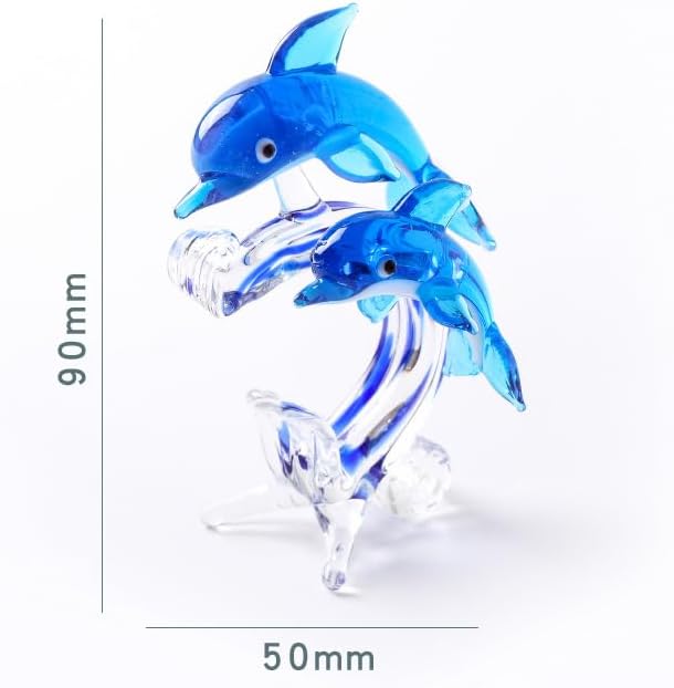 Miniatura 3 de Crystal Glass Whales Figurines Collectibles Hand Blown Art Glass Dolphins Sculpture Sea Animal Paperweight for Gifts Table Decor (Blue)