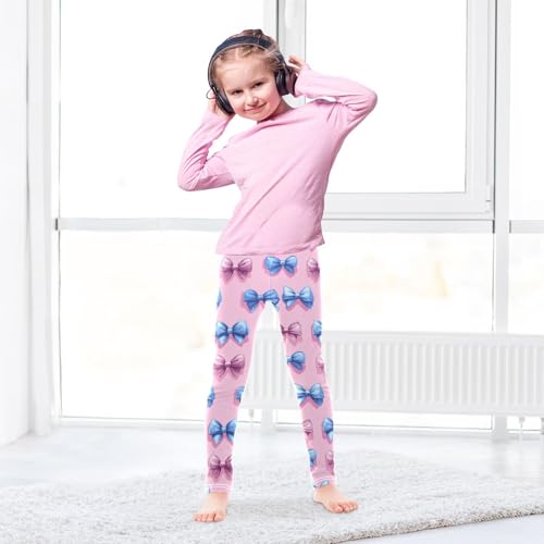 Girls Leggings Pink Blue Bows Soft Toddler Leggings for Girls Kids Pants Size 4T-10T4