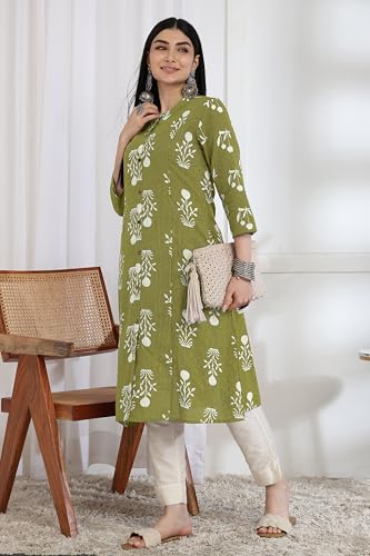 Image of MIRCHI FASHION Pure Cotton Kurti for Women | A-Line Kantha Work Printed Kurta for Woman | Ethnic Wear for Office & Daily Use (Single Piece)