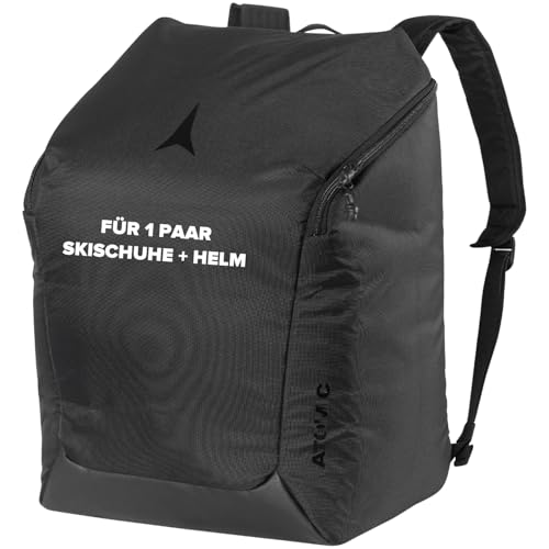 Atomic Boot & Helmet Pack I Schwarz I Hochwertige Skischuhtasche mit Helmfach I Wasserabweisender Skischuh-Rucksack aus 600D Polyestergewebe I Kompakte Skitasche mit gepolstertem Rückenpanel