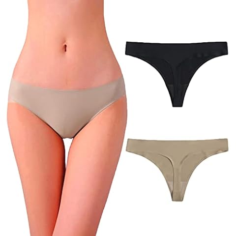 NiceYnn Women's Ice Silk Thong, Pack of 2 No Show Panties Low Rise G-String Seamless Knickers Underwear, Intimates Briefs Tangas Ladies Panties Cover