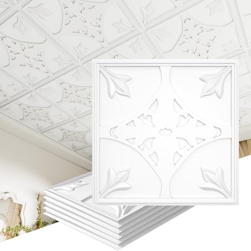 LooYee 24 PCS 2x2 FT Leaf Cut-Out Decorative Ceiling Tiles,
