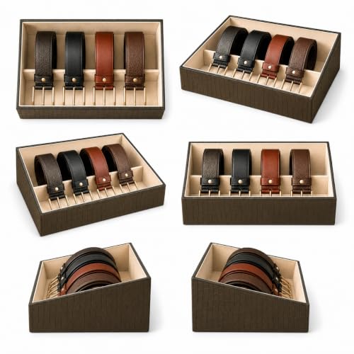Image of La Trove 5 Slot Belt Organizer Display Tray for Men, Olive Green | Stackable tray keeps formal, casual and leather belts arranged neatly in wardrobe, closet, drawer, dresser or dressing table