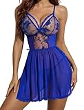 Picture of Avidlove Sexy Lingerie For Women Lace Chemise Mesh Sleepwear Plus Size Babydoll Lingerie Blue XL