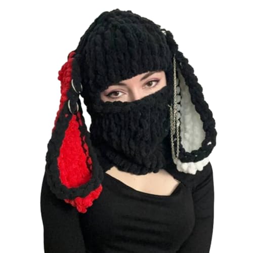 Couvre-visage chaud contre le froid bonnet d'hiver cagoule oreilles de lapin tricot