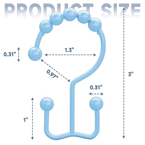 Image of Titanker Shower Curtain Hooks, Rust Resistant Shower Curtain Rings for Bathroom, Metal Double Glide Shower Hooks Hangers for Bathroom Shower Rods Curtains, Set of 12 Hooks - Blue