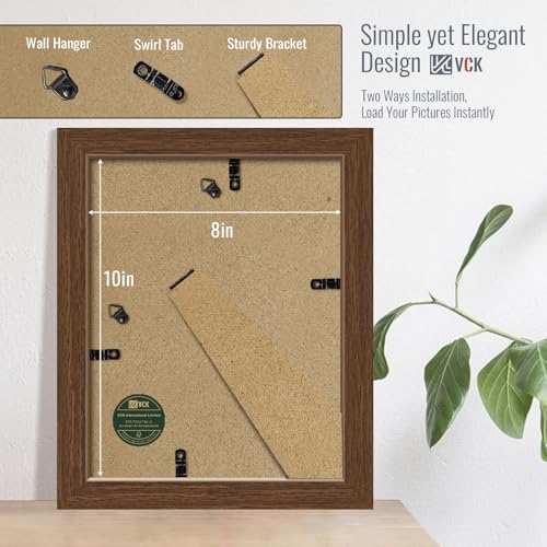 Image of VCK 8x10 Picture Frame 5 Pack, Brown Wood, 5x7 Mat, Glass, for Portrait