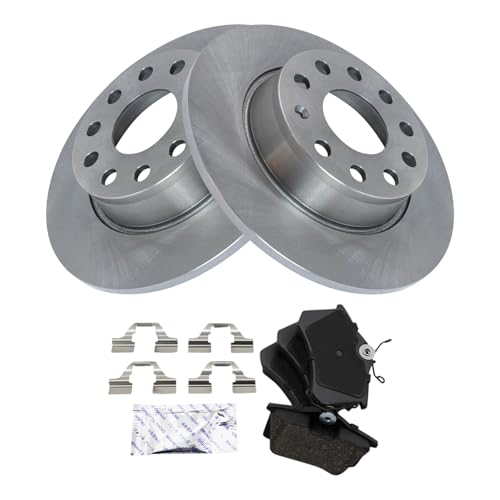 Image of TRQ Rear Brake Pad and Rotor Set Ceramic Compatible with 2011-2013 Audi A3 2011 Volkswagen Golf 2012 Volkswagen Beetle 2013-2014 Jetta 2015 Golf