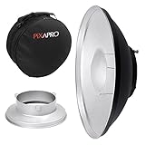 Pixapro 42cm Beauty Dish Reflector Photography Lighting Video Light Flash Diffuser Studio Light Camera Photoshoot Portable Beginners Bounce Sheets Filters (Silver With Bag, Bowens S-Type)
