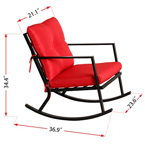 BALI OUTDOORS Patio Rocker Chair Rocking Chairs 2 Piece Modern Outdoor Furniture Red Thick Cushions Black Steel Frame