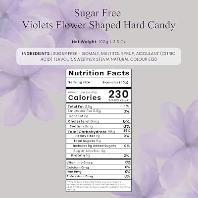 ANDY ANAND CHOCOLATIER Sugar Free & Gluten Free Violets Flower Shaped Hard Candy-Naturally Sweetened Candy Gift Box, Diabetic Friendly Zero Sugar Candies with the Essence of Violet (3.5 Oz)