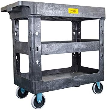 550lb Capacity Heavy Duty Plastic Utility Cart 34-1/2" L x 16-3/4" W with Handle 3 Shelves Pake Handling Tools
