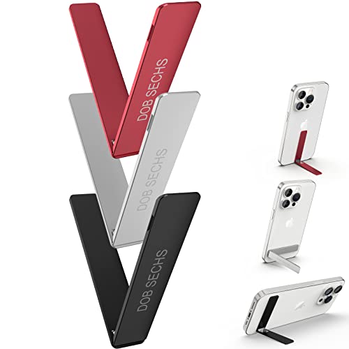 Dob Sechs 3Pcs Phone Kickstand Stick On, Ultra-Thin, Portable, Vertical And Horizontal Phone Stand, Angle Adjustable, Aluminum Alloy Cell Phone Kickstand For Phone, Ipad, Tablet, Black+Silver+Red #TOP10