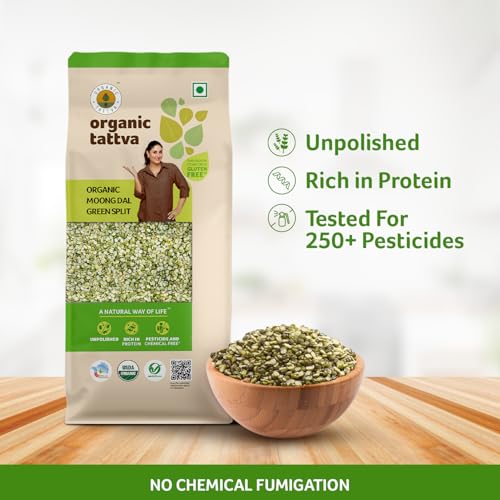 Image of Organic Tattva - Organic Green Moong Dal Split Chilka (Hari Moong Dal) 1 KG | 100% Organic, Gluten Free and NO Additives | Unpolished