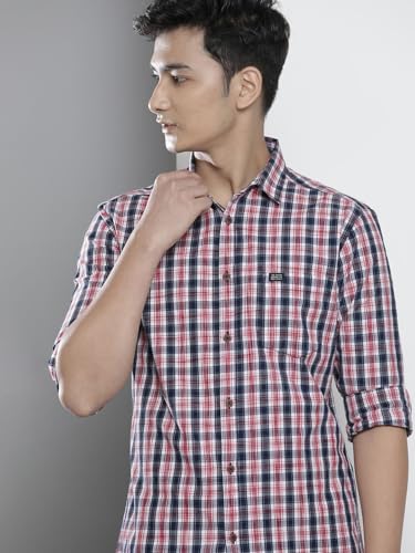 Image of The Indian Garage Co Men Slim Fit Checkered Full Sleeves Spread Collar Casual Shirt