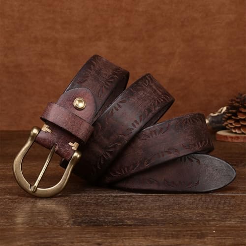 3.8cm Men's Top-Grain Cowhide Leather Belt, Extra Thick, 5.5mm, Hand-Engraved, Fashionable and Casual Gifts for Men3