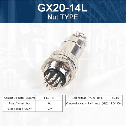 Conector GX20 mecanizado macho hembra de 14 pines con tuerca robusta 2