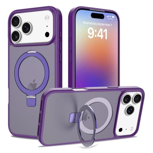 Image of Magnetic for iPhone 17 Pro Max Case, 6.9 inch, Compatible with MagSafe, Rugged Kickstand, Not-Yellowing Military-Grade Protection, Matte Purple