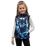 Renewold Boys Girls Warm Fuzzy Fleece Vest Kids Toddlers Teens Sleeveless Zip Outerwear Coats with Pockets Wolf Fashion Winter Spring Fall Jacket School Casual Athletic Fleece Vest 7-8 Years