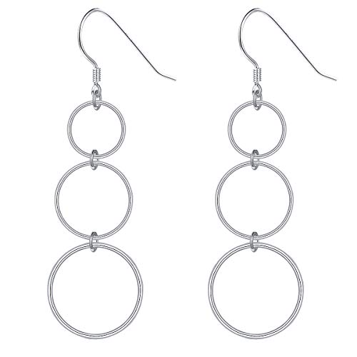 S925 Sterling Silver Long Hoop Circle Dangle Drop Earrings for Women