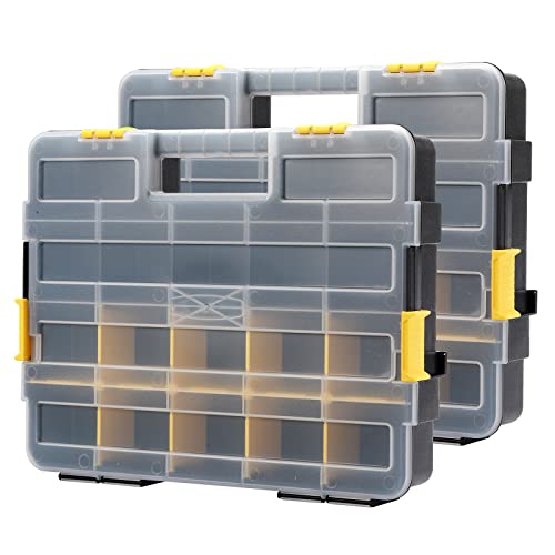 Image of Mayouko Stackable Plastic Toolbox Organizer, Interlocking Small Parts Organizer, Compartment Toolbox for Screw,Nail,Hardware, 2PCS