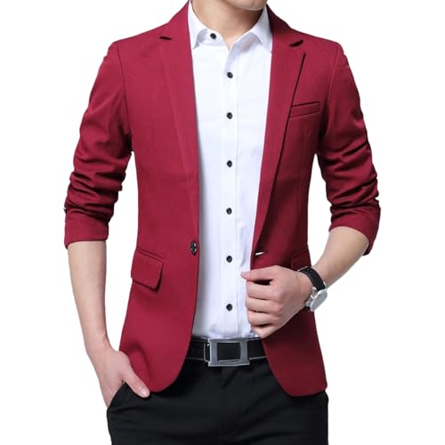 Blazer décontracté pour homme, manteau de sport, veste de costume en tricot léger texturé à un bouton pour homme, bordeaux, 5XL