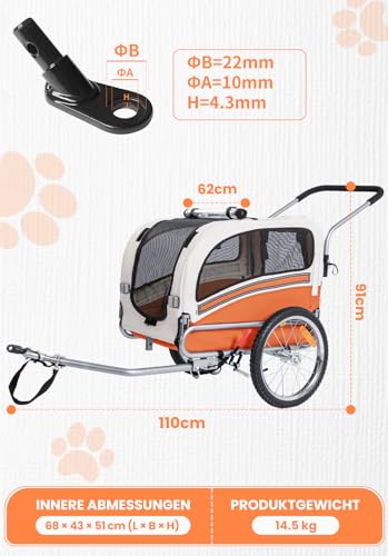 SEPNINE® 2-in-1 Hundeanhänger für Fahrrad, Fahrradanhänger Hunde,Mit Bremsen,Durchsichtige Kunststofffenster schützen vor Regen,Tragen Sie kleine und mittelgroße Haustiere unter 30 kg