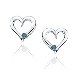 Amazon Collection 10k White Gold Blue Diamond Heart Earrings (1/10 cttw)