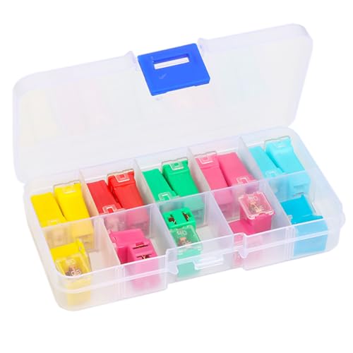 Kit de fusibles para automóvil HUIOP, 20 piezas, fusibles de alto y bajo perfil de 20 A a 60 A con caja de almacenamiento, buena conductividad y retardancia de llama miniatura 1