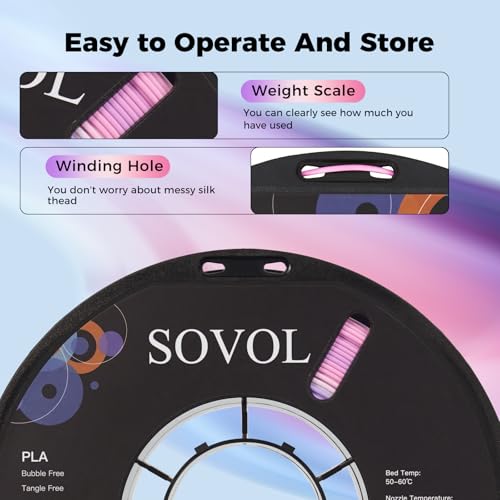 Image of Sovol 3D Printer Matte Multicolored Fast Change Gradient Rainbow PLA 1kg (2.2 lbs) Spool 3D Printing Materials, Dimensional Accuracy + /- 0.03 mm, 1.75 mm, Matte Lavender