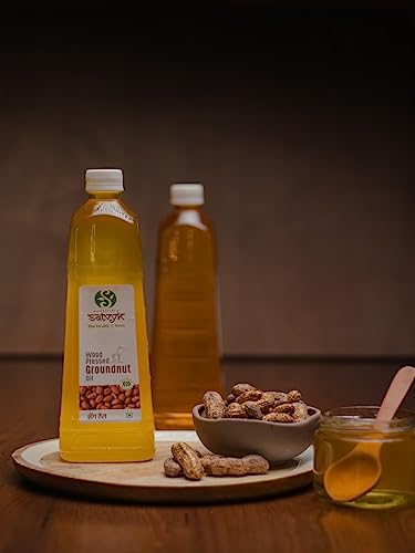 Image of S Siddhagiri's SATVYK THE HEALTH re STORE Wood Pressed Groundnut Oil - (1Ltr) - | Wooden Ghani | Kachi Ghani Peanut Oil | Unrefined Cooking Oil | Groundnut Oil for Cooking