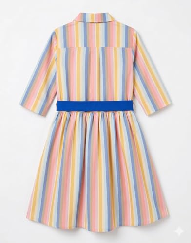 Image of A.T.U.N. (ALL THINGS UBER NICE) Girls 100% Cotton Shirt Dress with Belt | Button-Down Dress with Collar Neck | Soft Breathable Kids Outfit for Girls