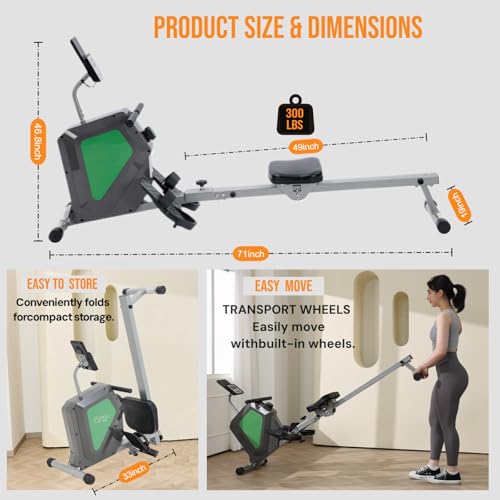 Image of Magnetic Rowing Machine, Quiet Foldable Rower with 8-Level Resistance, LCD Monitor & Tablet Holder, Full-Body Low-Impact Cardio Equipment, Optional 2-in-1 Strength Training